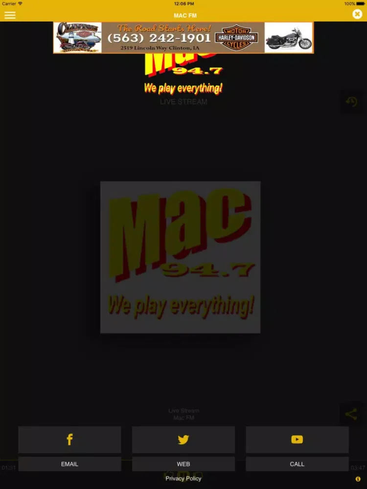 Tangkapan layar MAC FM KMCN iPad 