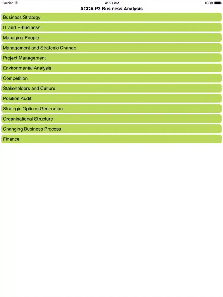 Tangkapan skrin ACCA P3 Business Analysis iPad 