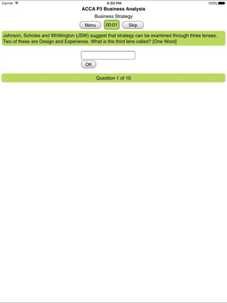 Tangkapan skrin ACCA P3 Business Analysis iPad 