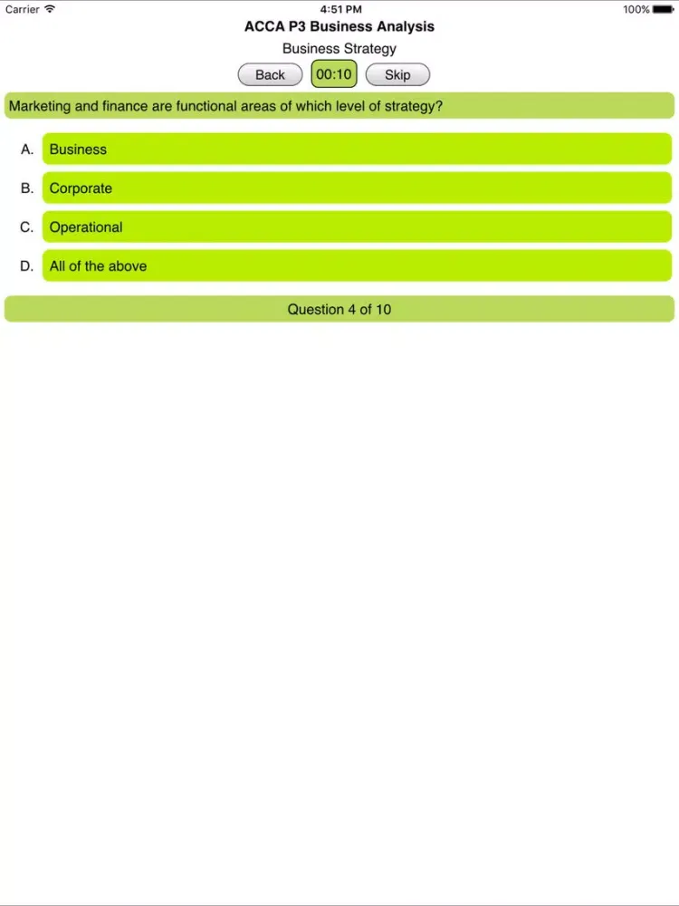 Tangkapan skrin ACCA P3 Business Analysis iPad 