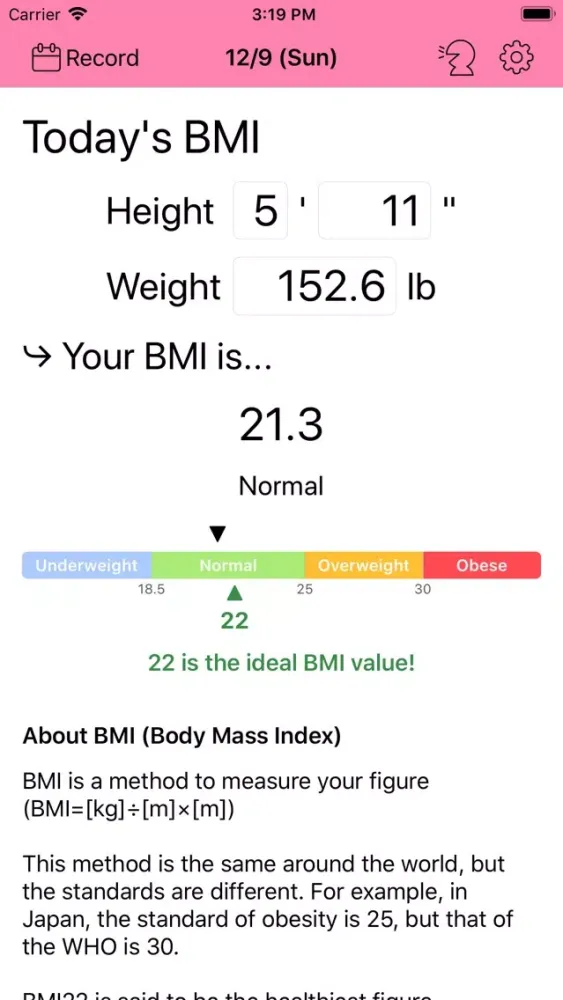Capturas de tela do BMI Guider