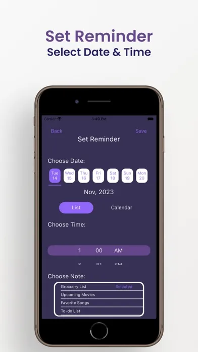 Zrzuty ekranu Note 2 Self: Set Note Reminder