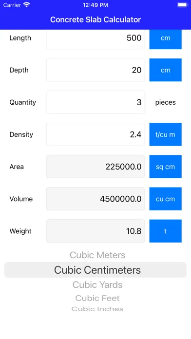 Concrete Slab Calculator Screenshots