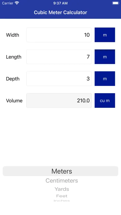 Ảnh chụp màn hình của Cubic Meter Calculator Pro