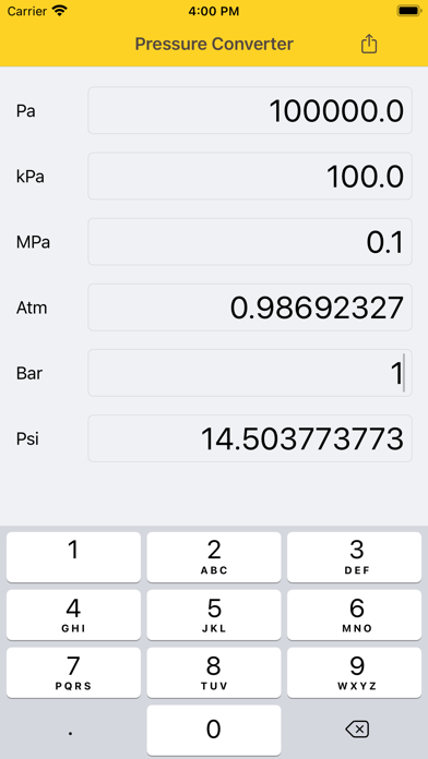 ภาพหน้าจอของ Pressure Converter Psi Bar Pa