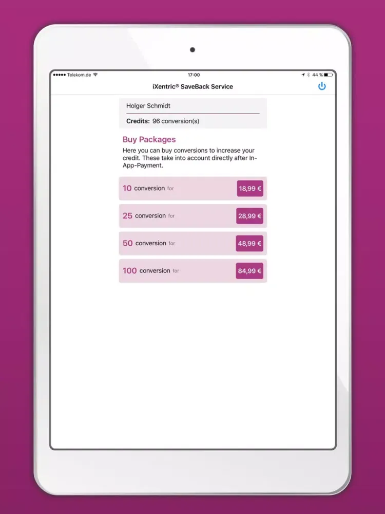 iXentric® SaveBack Service iPad  Screenshots