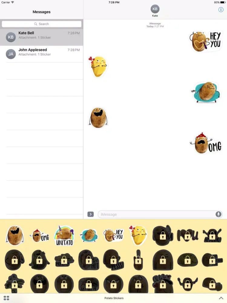 Capturas de tela do Potato Sticker Pack iPad 