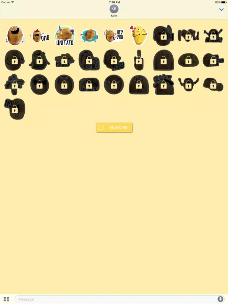 Capturas de tela do Potato Sticker Pack iPad 