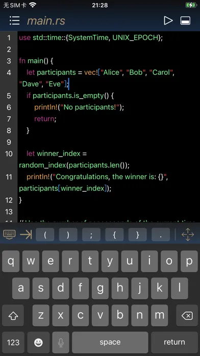 Zrzuty ekranu Rust IDE - Minimal Code