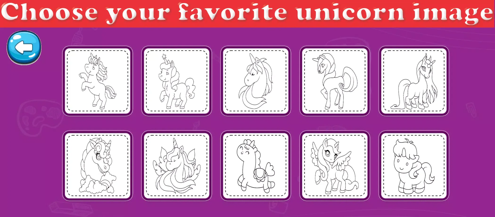 Captures d'écran de Little Unicorn Coloring Pages