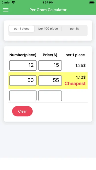 Per Gram Calculator Screenshots