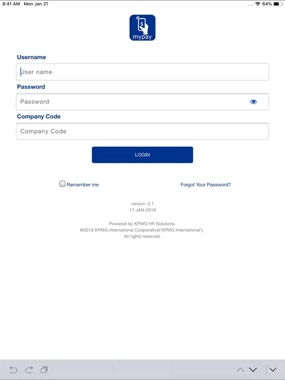 Captures d'écran de KPMG mypay iPad 
