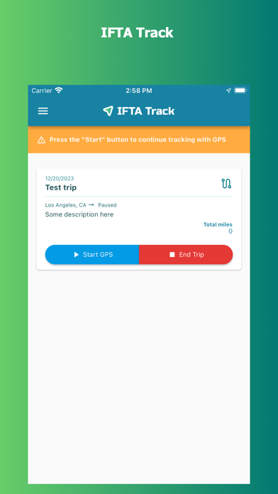 Capturas de tela do IFTA Track