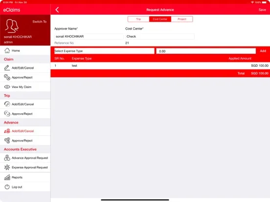 Tangkapan layar eClaims iPad 
