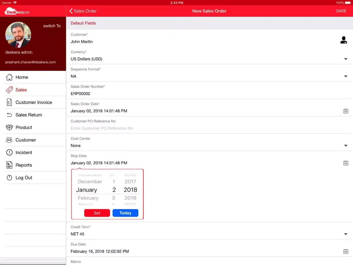 Скриншоты iDeskera ERP iPad 