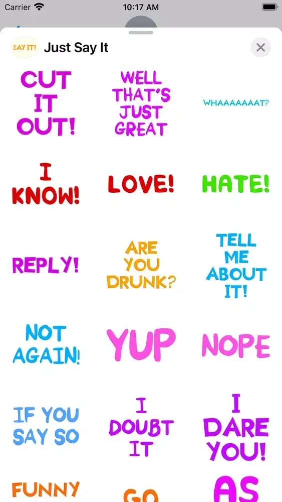 Just Say It Sticker Pack स्क्रीनशॉट
