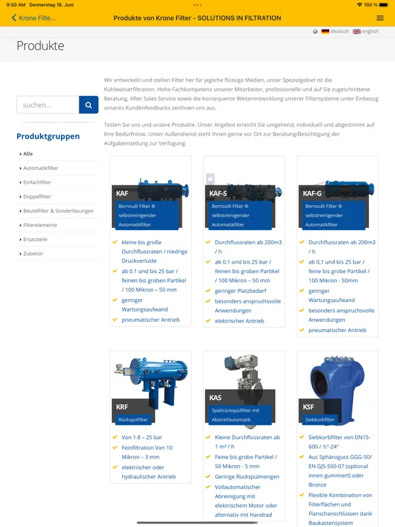 Krone Filter Solutions iPad  سکرین شاٹس