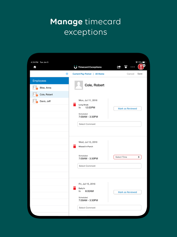 UKG Workforce Central Tablet iPad  Screenshots
