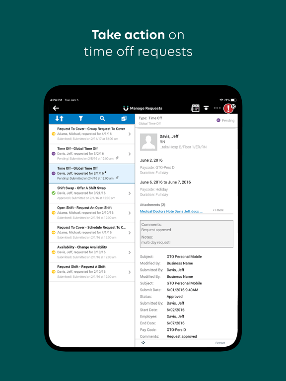 UKG Workforce Central Tablet iPad  Screenshots