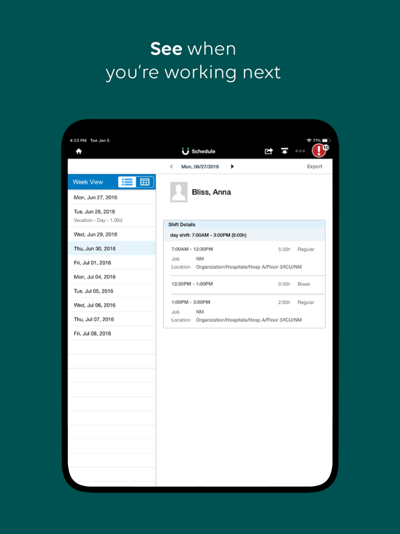 UKG Workforce Central Tablet iPad  Screenshots