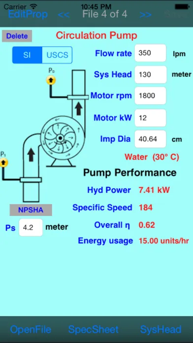 Centrifugal Pump Spec Screenshots