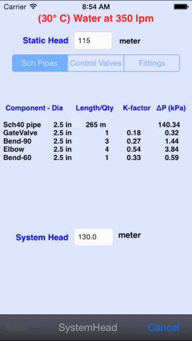 Centrifugal Pump Spec Screenshots