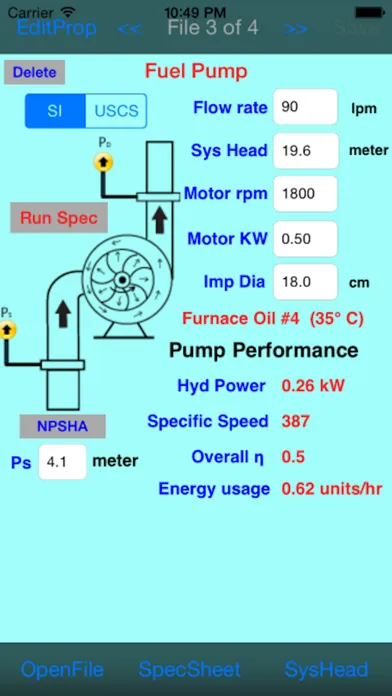 Centrifugal Pump Spec Screenshots