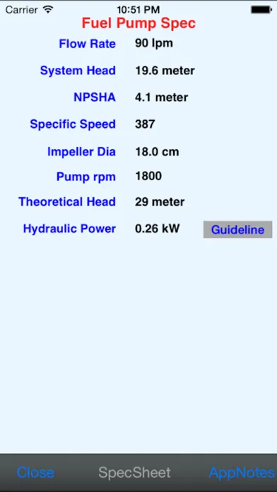 Centrifugal Pump Spec Screenshots