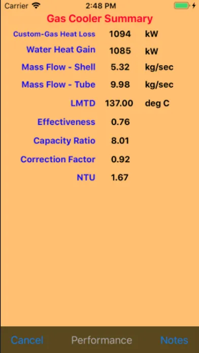 Screenshot di Heat Exchanger Performance