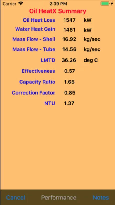Screenshot di Heat Exchanger Performance