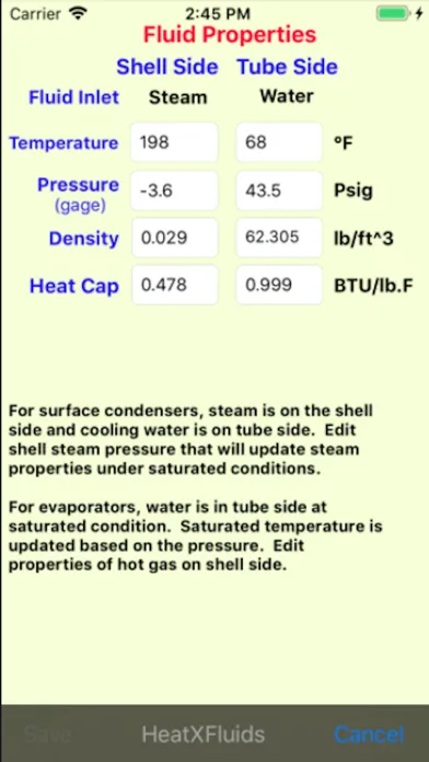 Screenshot di Heat Exchanger Performance