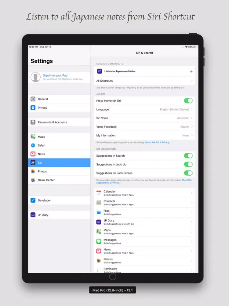 Tangkapan layar 學學日語 - JP Diary iPad 