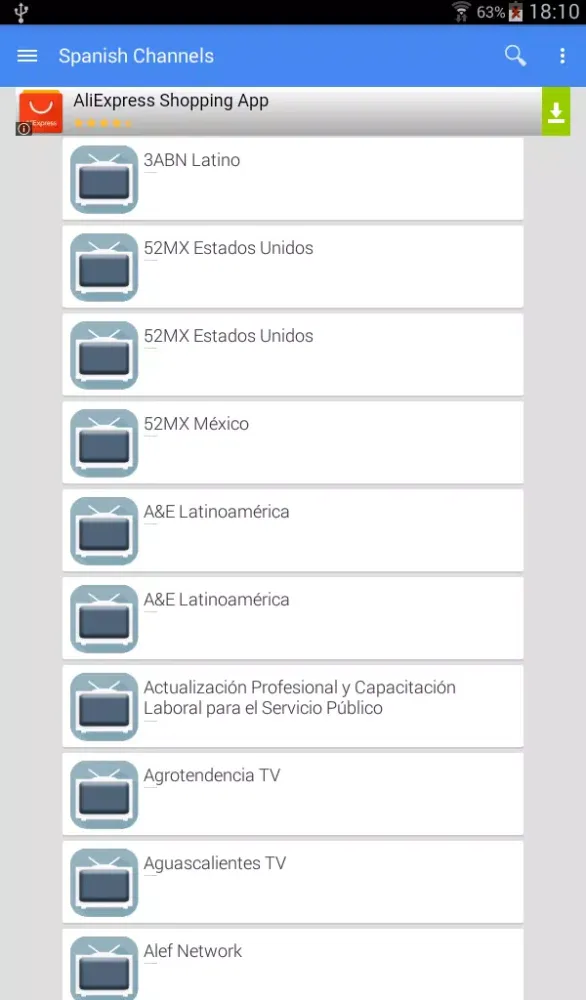 Captures d'écran de TV Argentina Channel Data