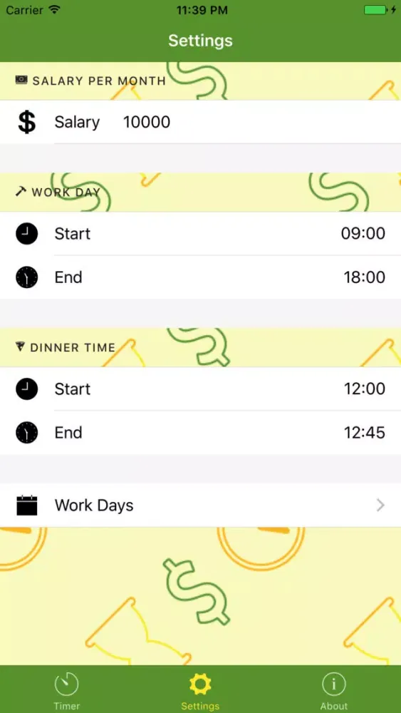 Ảnh chụp màn hình của Salary Timer