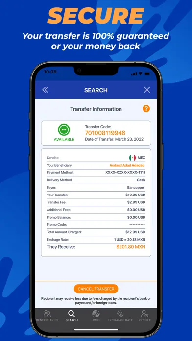 Ảnh chụp màn hình của Envios.com Money Transfer
