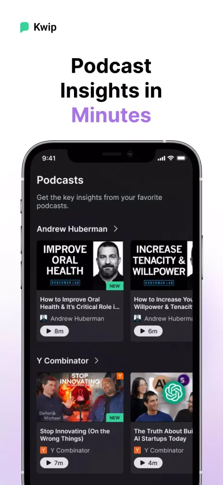 Zrzuty ekranu Kwip AI: Podcast Insights Fast