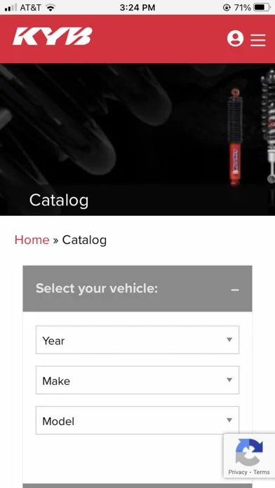 Ảnh chụp màn hình của KYB Parts Catalog