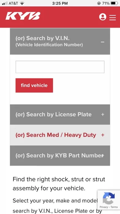 Ảnh chụp màn hình của KYB Parts Catalog