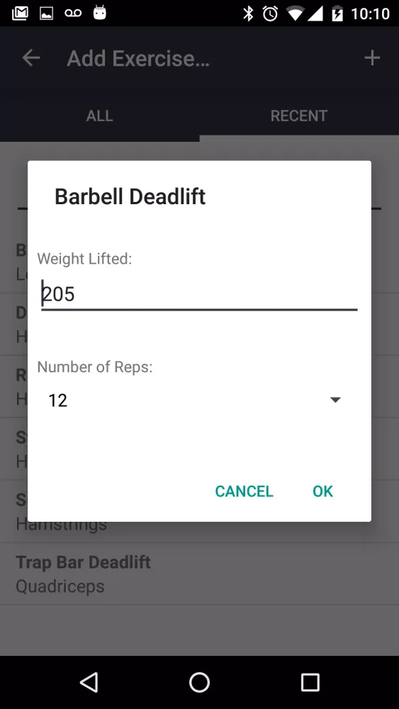 Tangkapan skrin Lift Tracker Weightlifting Log
