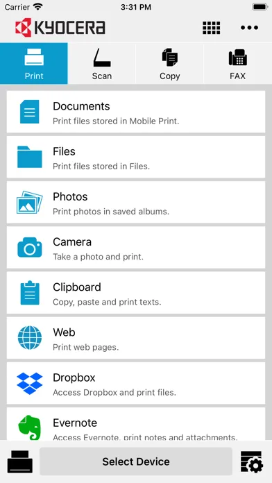 KYOCERA Mobile Print Screenshots