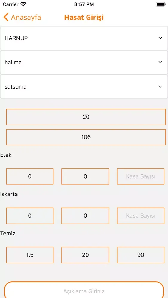 Tangkapan skrin Bahçe Takip Uygulaması