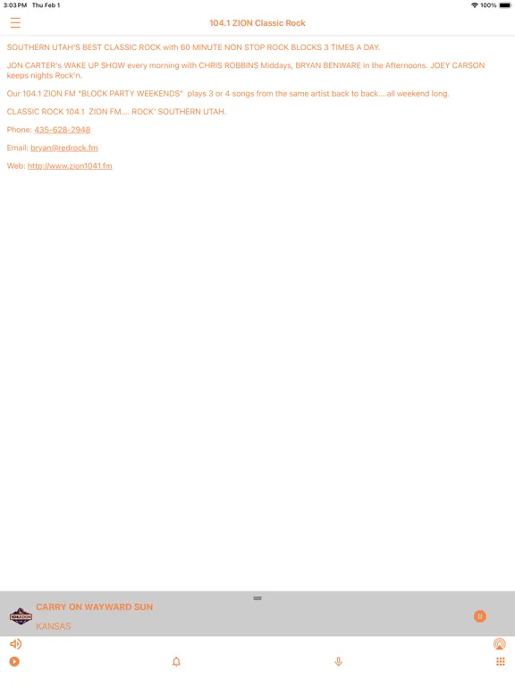 Zrzuty ekranu 104.1 ZION iPad 