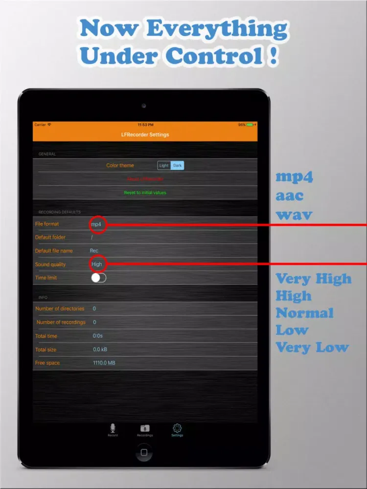 LF Recorder - HD Voice Record, play & edit audio iPad 應用截圖