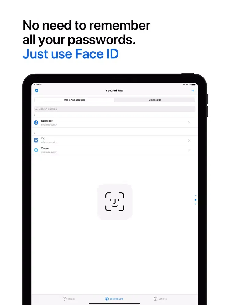 PrivacyHelper: Password Keeper iPad 应用截图