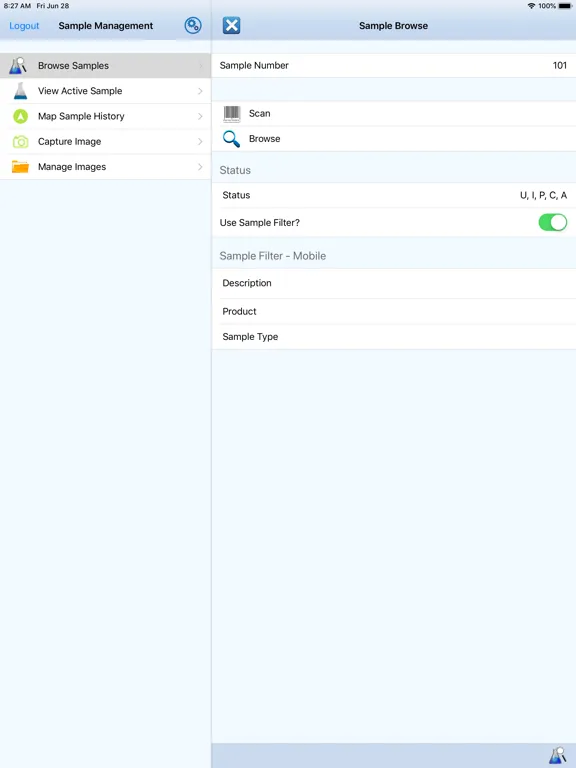 Ảnh chụp màn hình của LabWare v7 iPad 