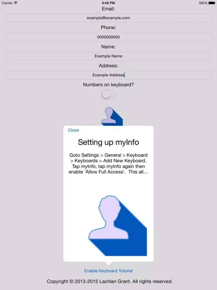 Capturas de pantalla de myInfo - Simple keyboard to enter your details! iPad 