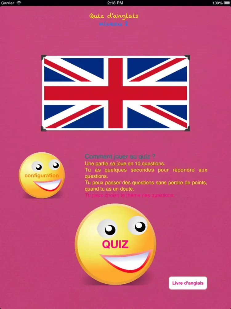 Quiz d'anglais niveau 2 - débutants iPad  스크린샷