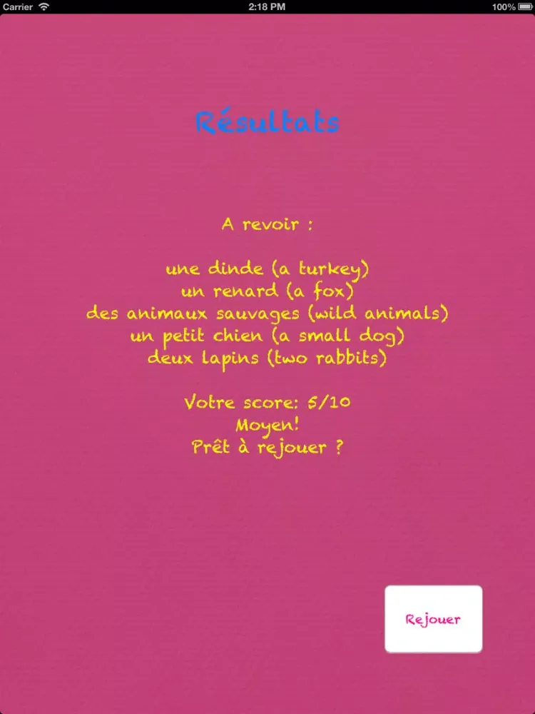 Quiz d'anglais niveau 2 - débutants iPad  스크린샷