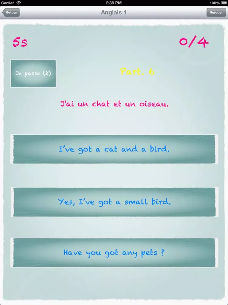 Quiz d'anglais niveau 2 - débutants iPad  스크린샷
