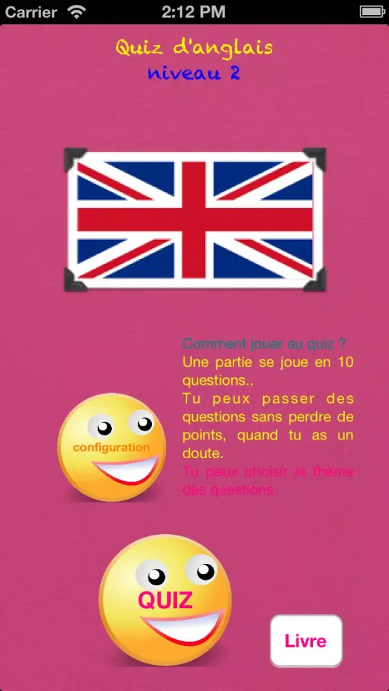 Quiz d'anglais niveau 2 - débutants 스크린샷